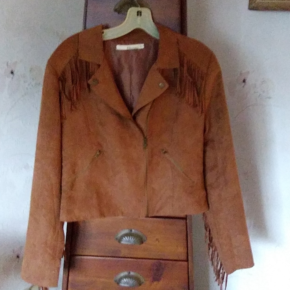 Ellison Vegan Leather Fringe Jacket Sz M